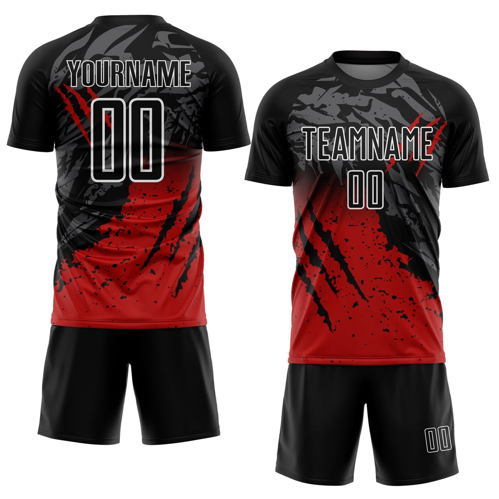 Custom Soccer Jersey - Black Red-White Gradient Scratch product image 2