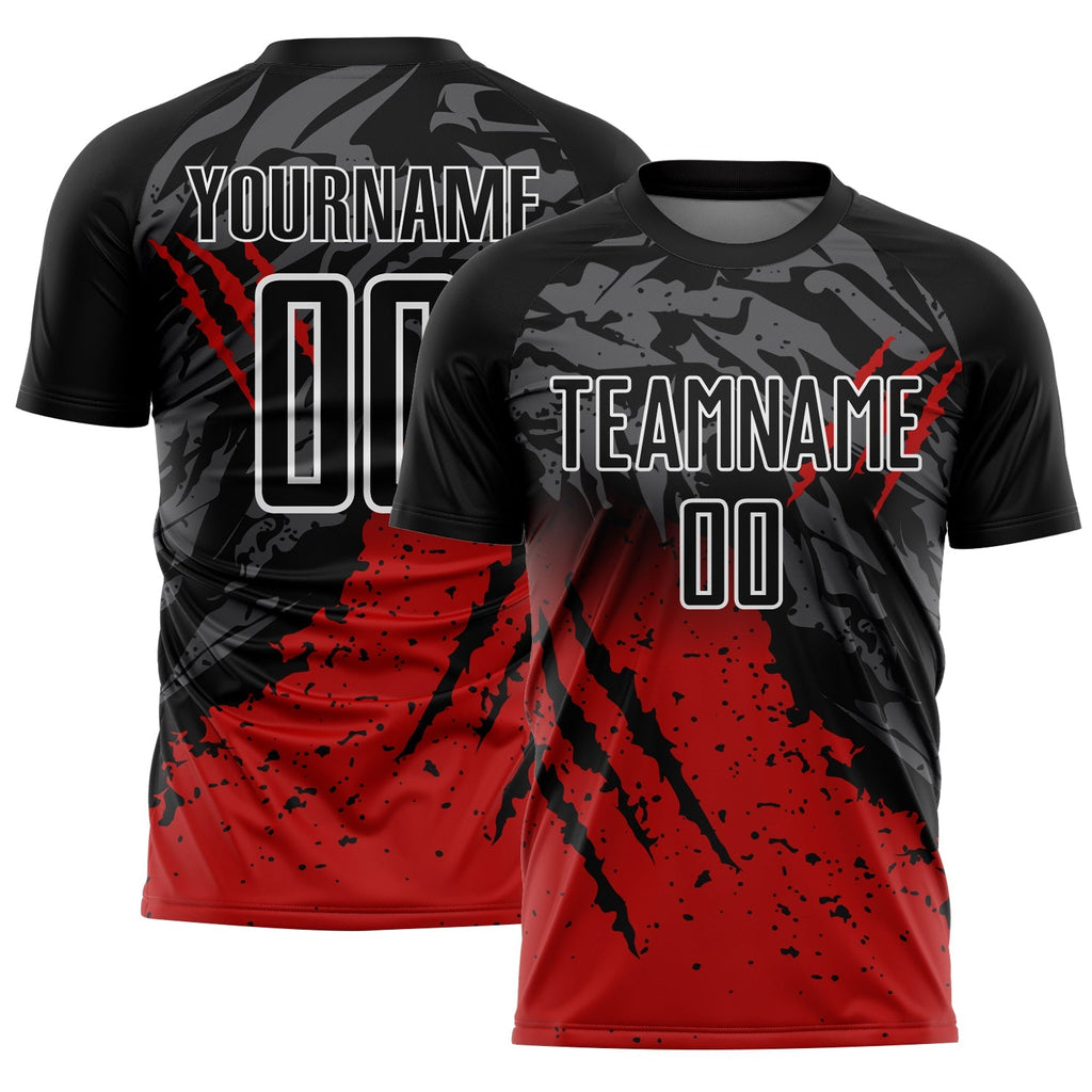 Custom Soccer Jersey - Black Red-White Gradient Scratch product image 1