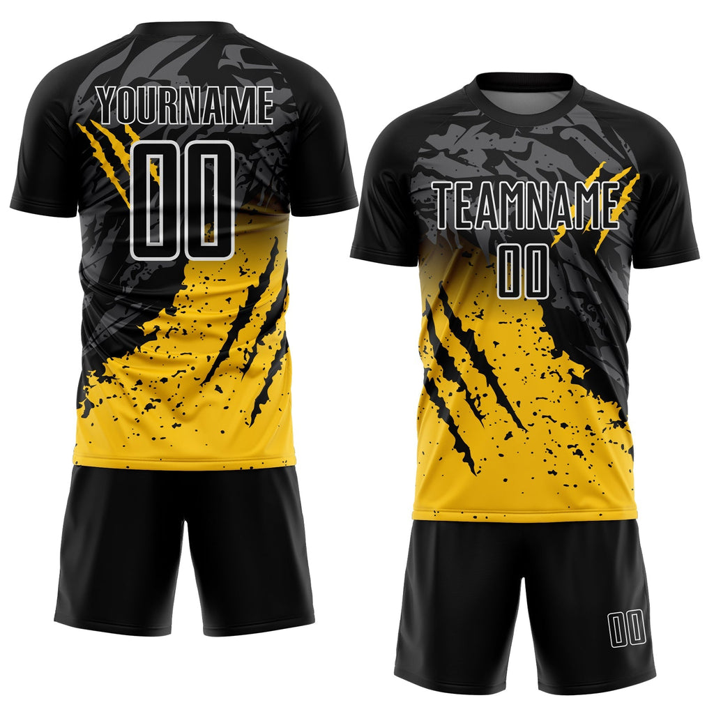Custom Soccer Jersey - Black Yellow-White Gradient Scratch product image 2