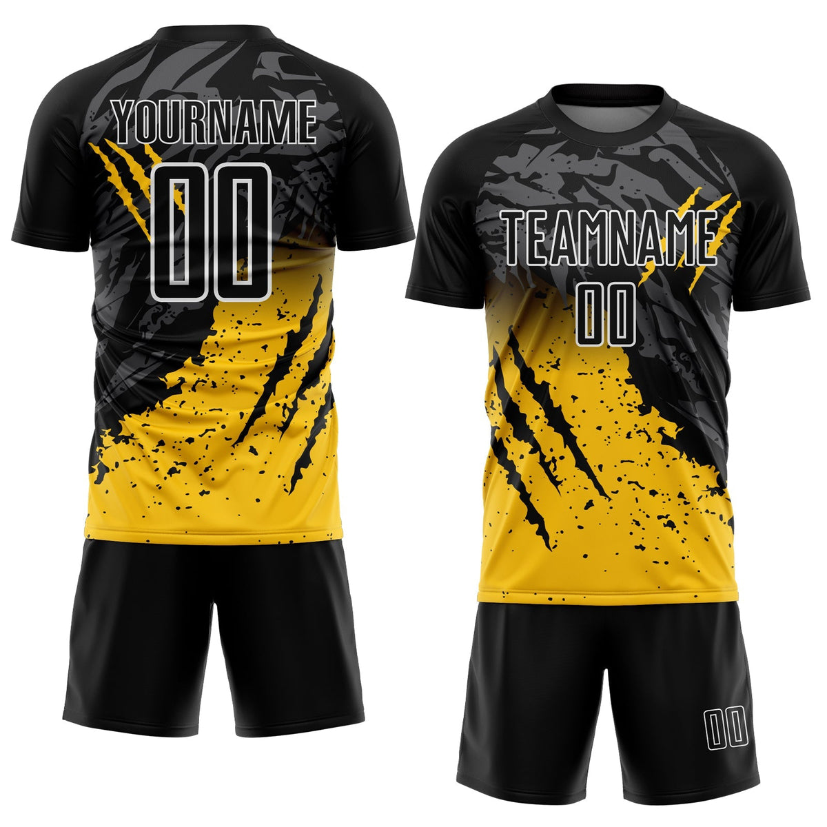 Custom Soccer Jersey - Black Yellow-White Gradient Scratch product image 2