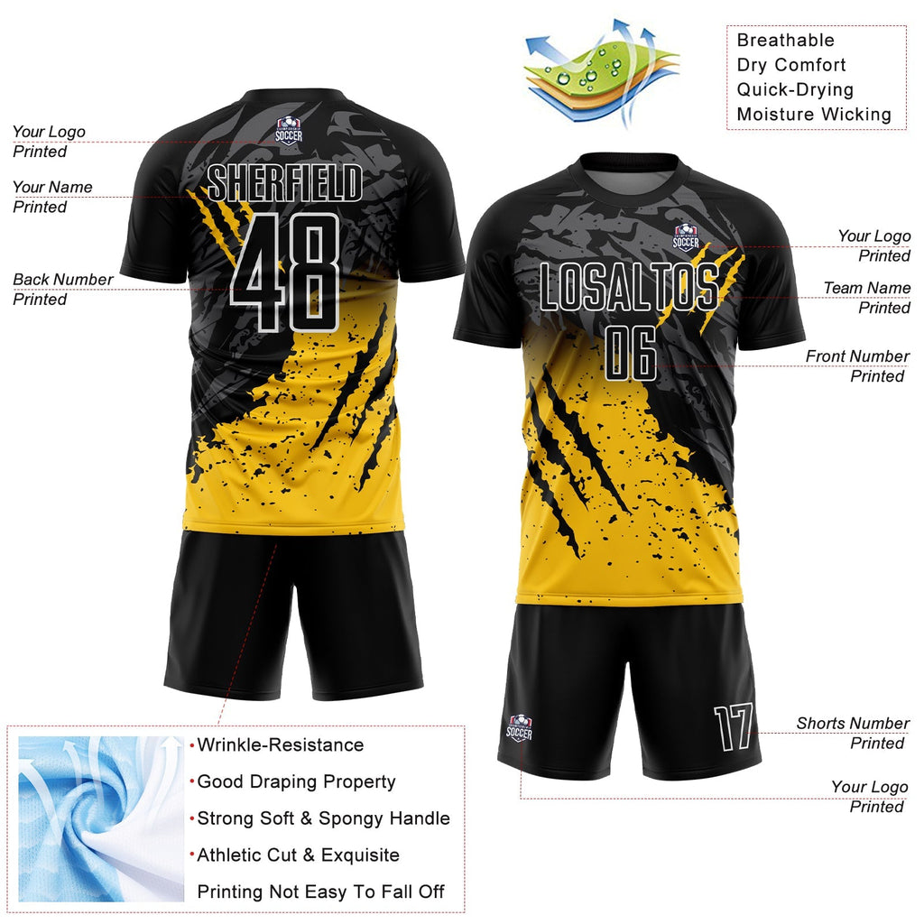 Custom Soccer Jersey - Black Yellow-White Gradient Scratch product image 4