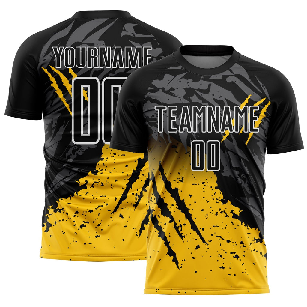 Custom Soccer Jersey - Black Yellow-White Gradient Scratch product image 1