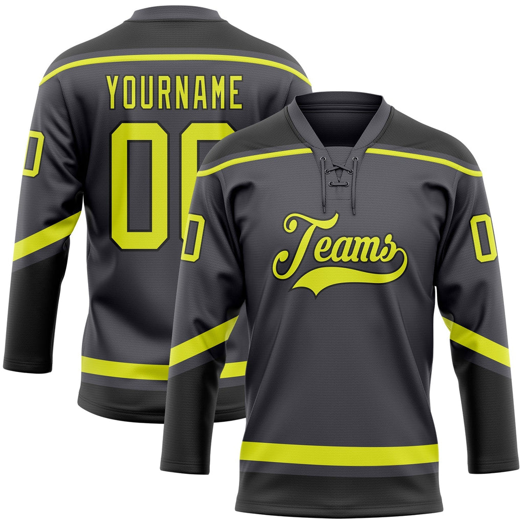 Custom Hockey Jersey - Steel Gray Neon Yellow-Black Lace product image 1