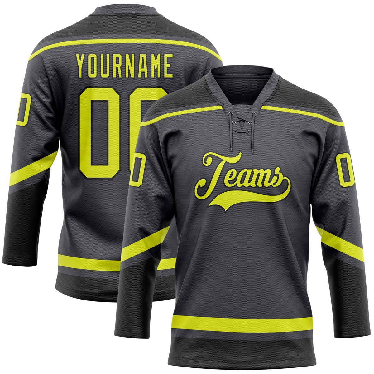 Custom Hockey Jersey - Steel Gray Neon Yellow-Black Lace product image 1