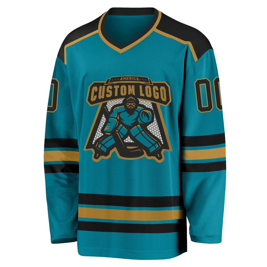 Custom Hockey Jersey - Teal Black-Old Gold product image 2