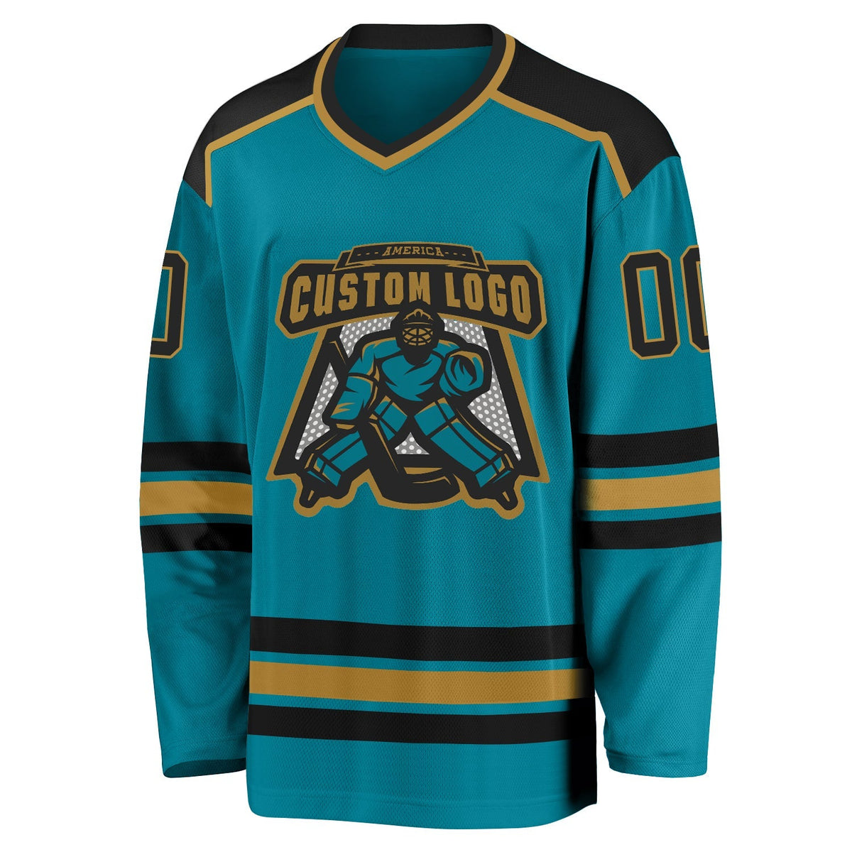 Custom Hockey Jersey - Teal Black-Old Gold product image 2