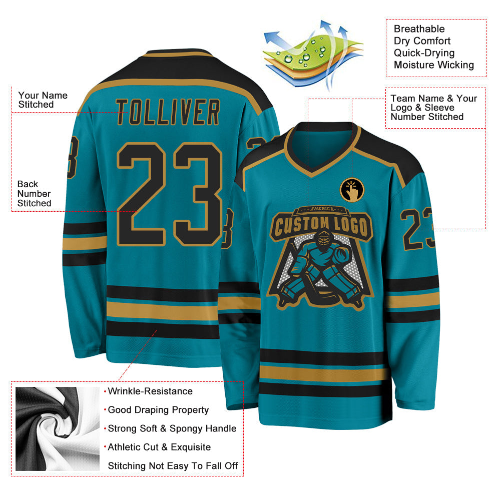 Custom Hockey Jersey - Teal Black-Old Gold product image 3