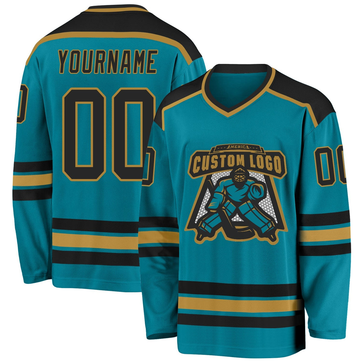 Custom Hockey Jersey - Teal Black-Old Gold product image 1