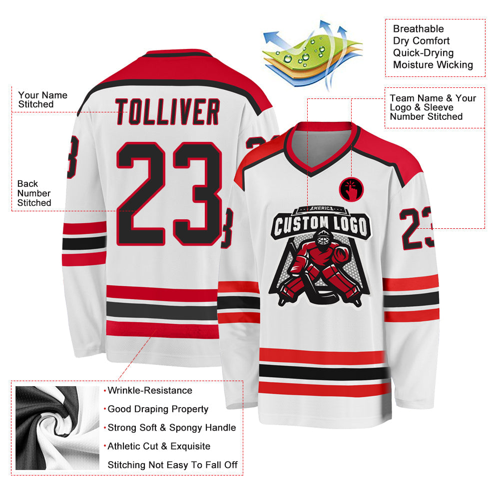 Custom Hockey Jersey - White Black-Red product image 3