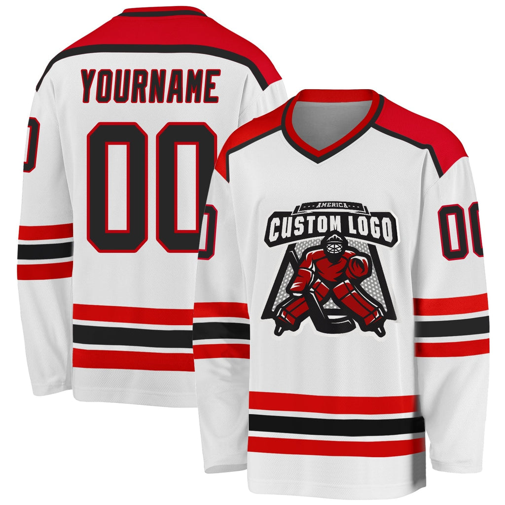 Custom Hockey Jersey - White Black-Red product image 1