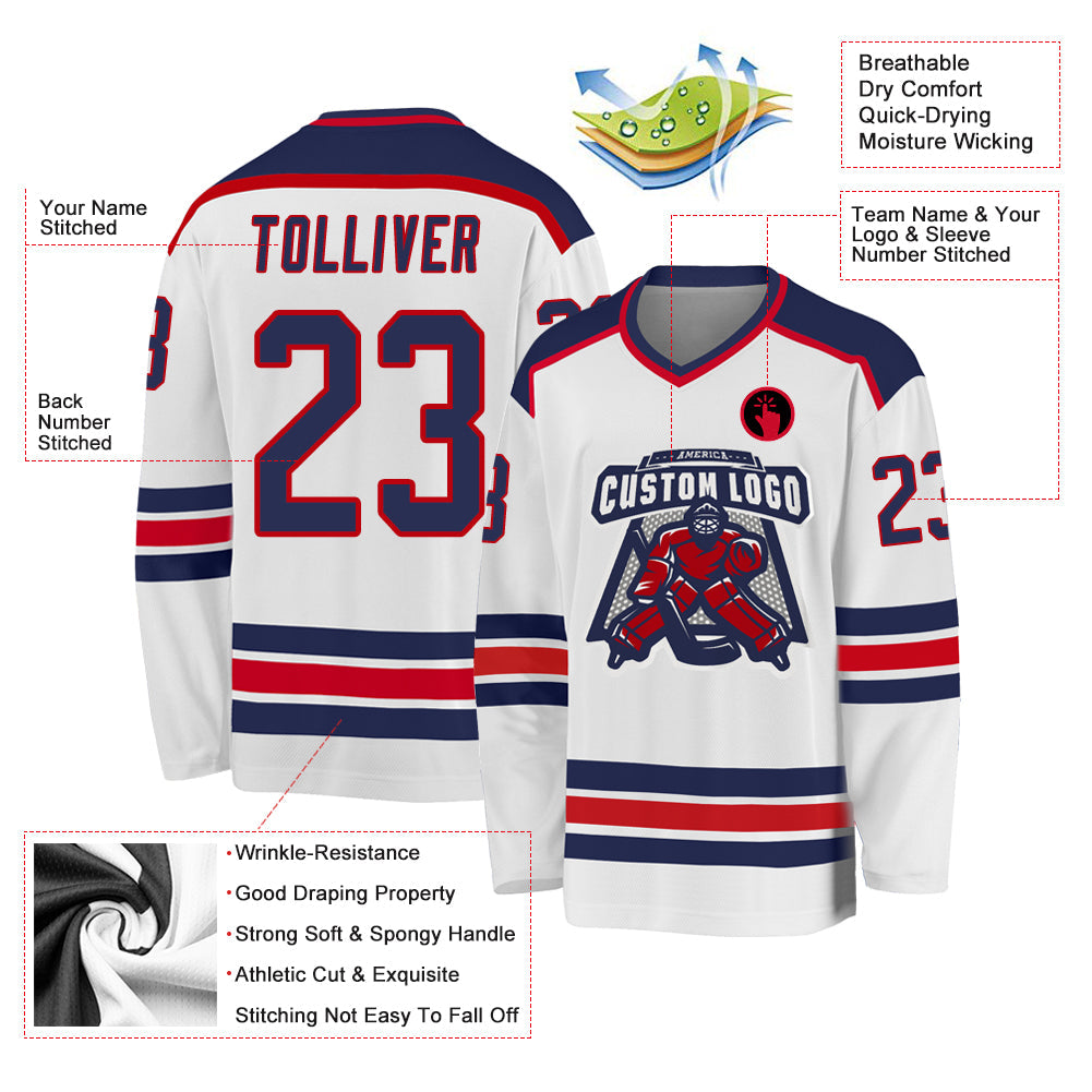 Custom Hockey Jersey - White Navy-Red product image 3