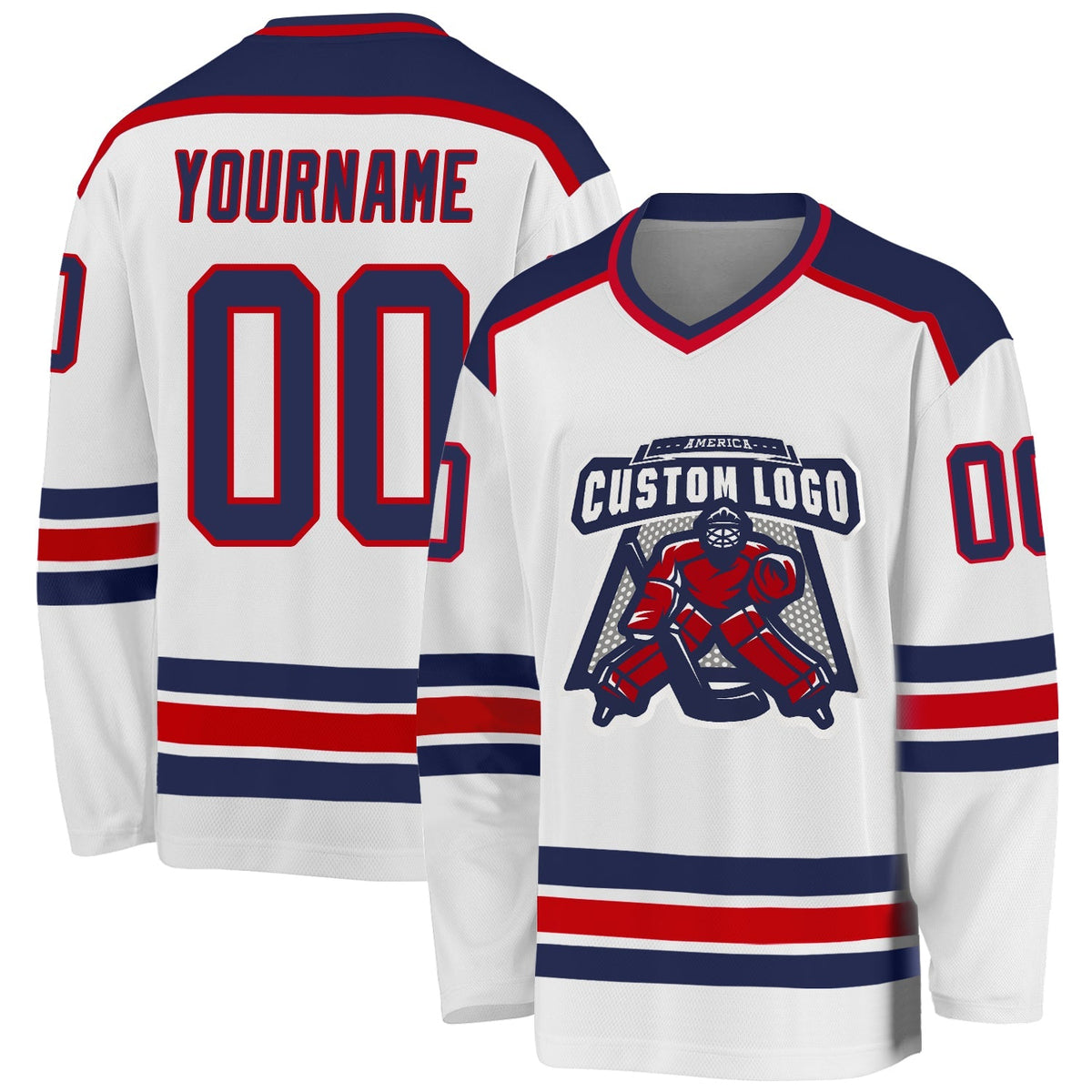 Custom Hockey Jersey - White Navy-Red product image 1