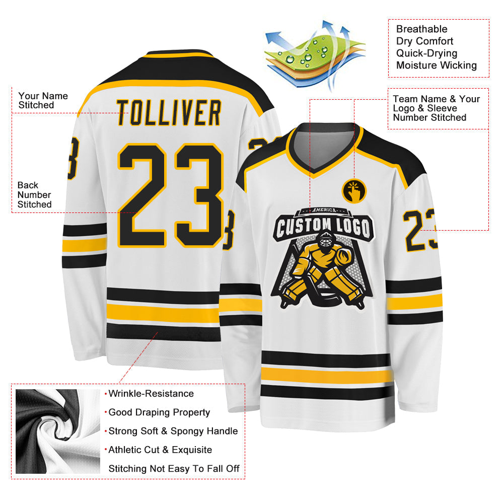 Custom Hockey Jersey - White Black-Gold product image 3
