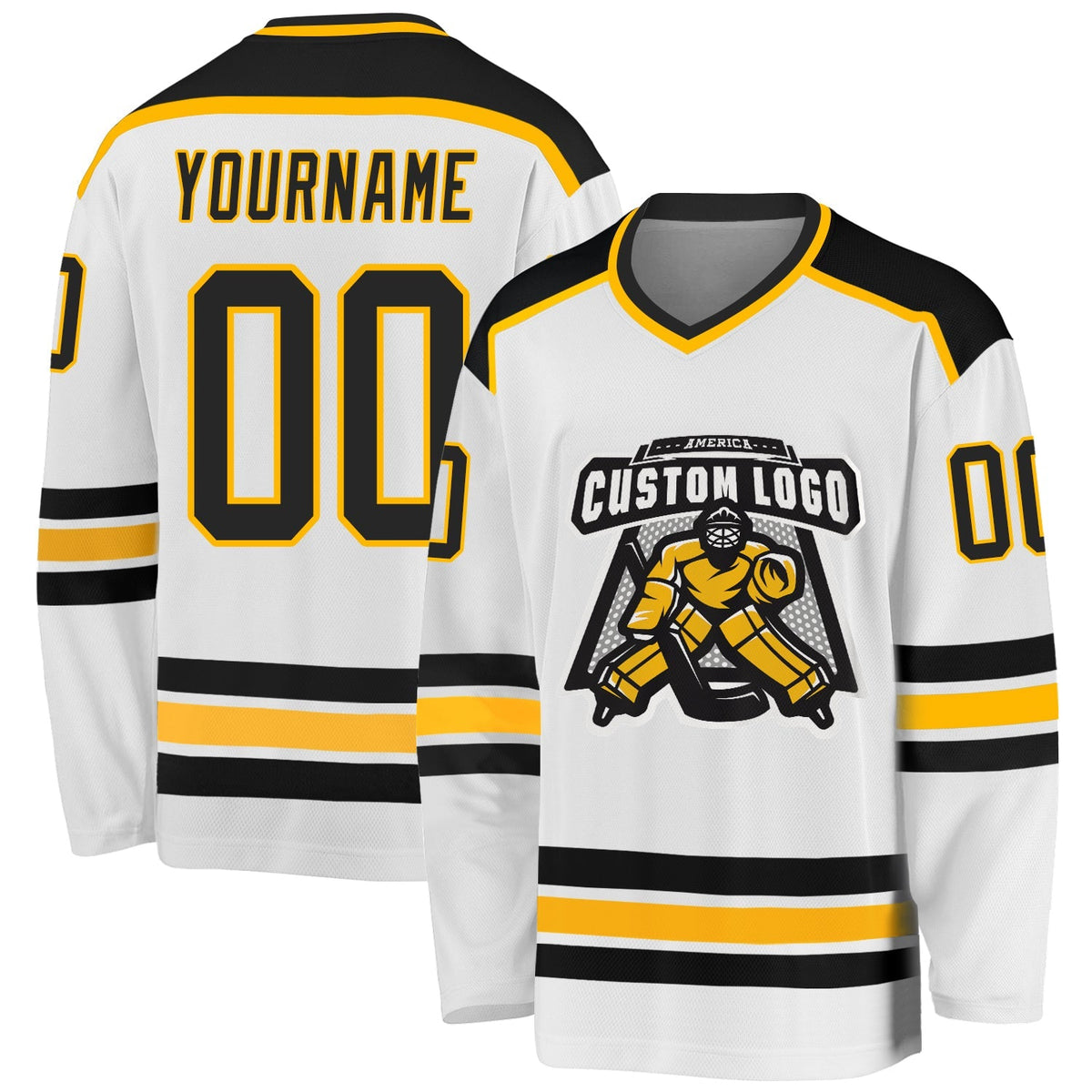 Custom Hockey Jersey - White Black-Gold product image 1
