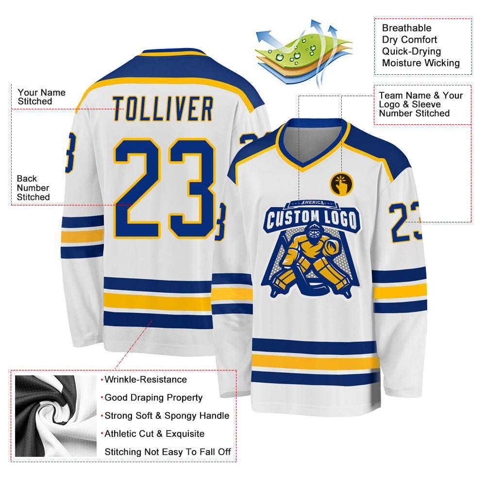 Custom Hockey Jersey - White Royal-Gold product image 3