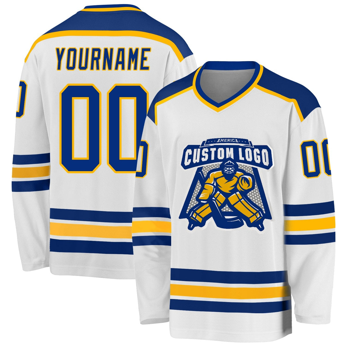 Custom Hockey Jersey - White Royal-Gold product image 1