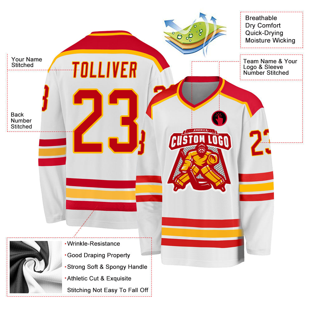 Custom Hockey Jersey - White Red-Gold product image 3