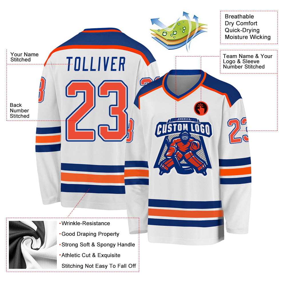 Custom Hockey Jersey - White Orange-Royal product image 3