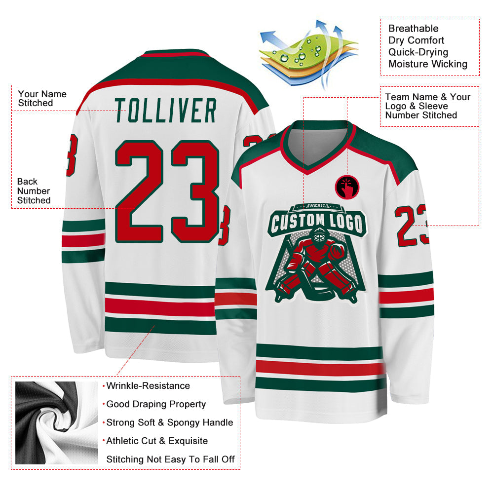 Custom Hockey Jersey - White Red-Green product image 3