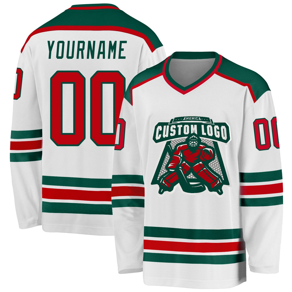 Custom Hockey Jersey - White Red-Green product image 1