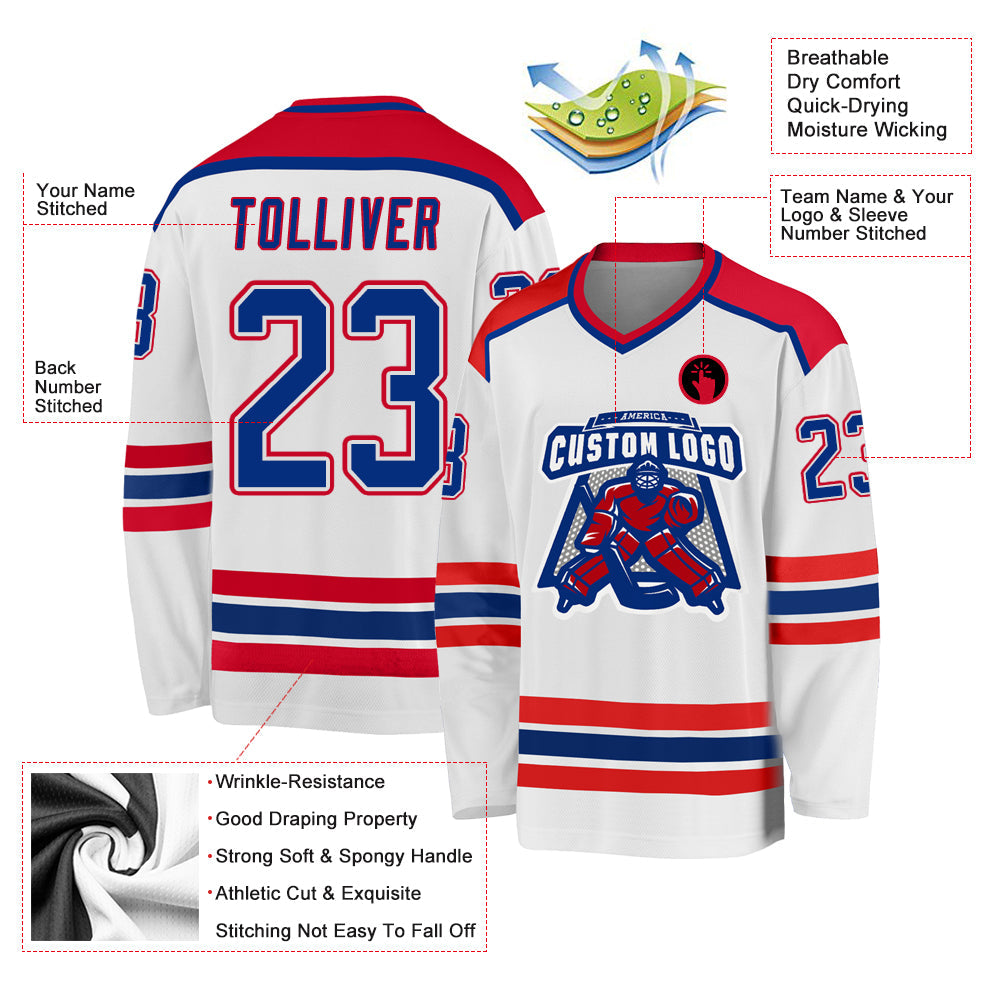 Custom Hockey Jersey - White Royal-Red product image 3