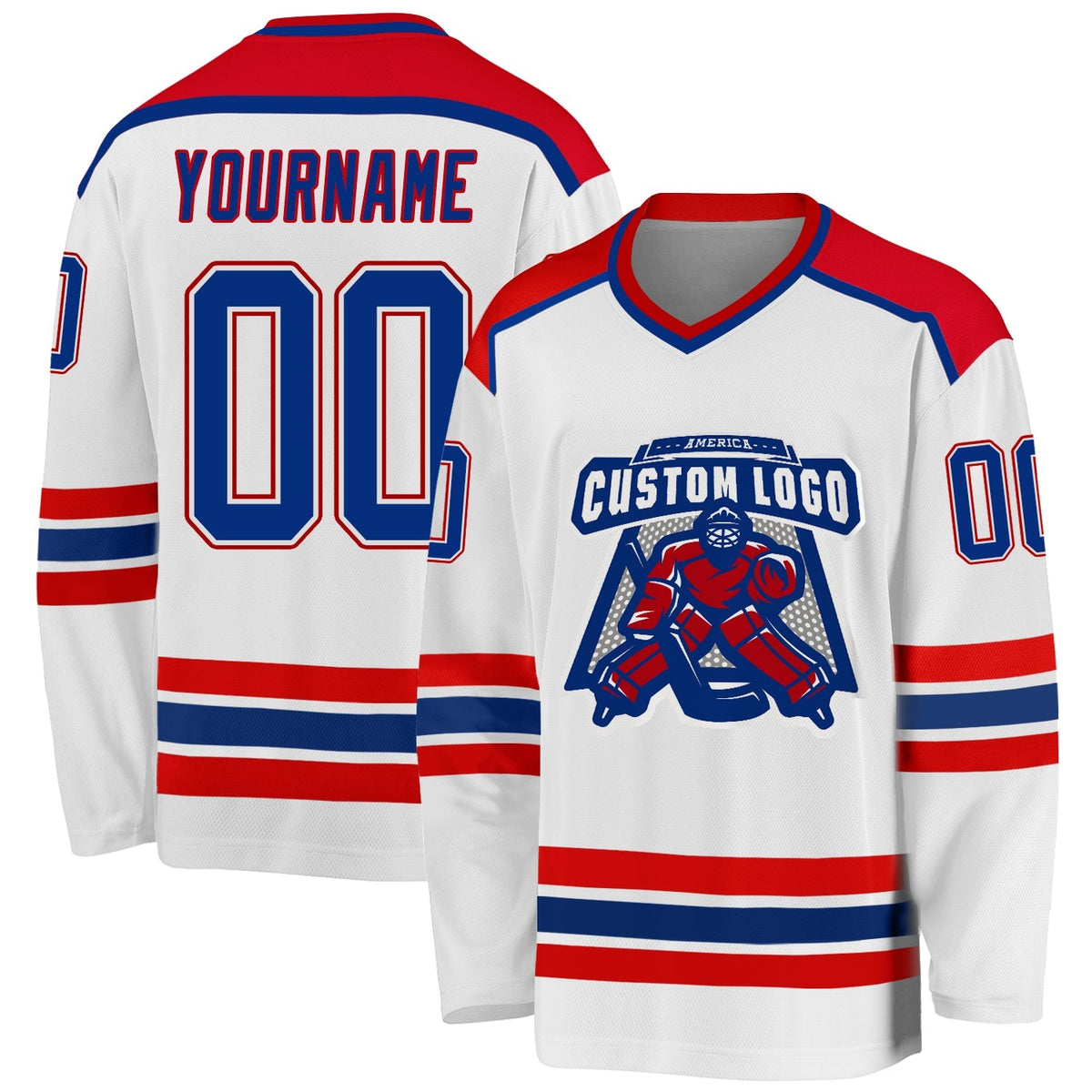Custom Hockey Jersey - White Royal-Red product image 1