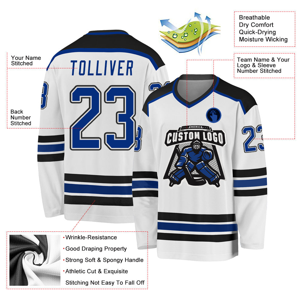 Custom Hockey Jersey - White Royal-Black product image 3