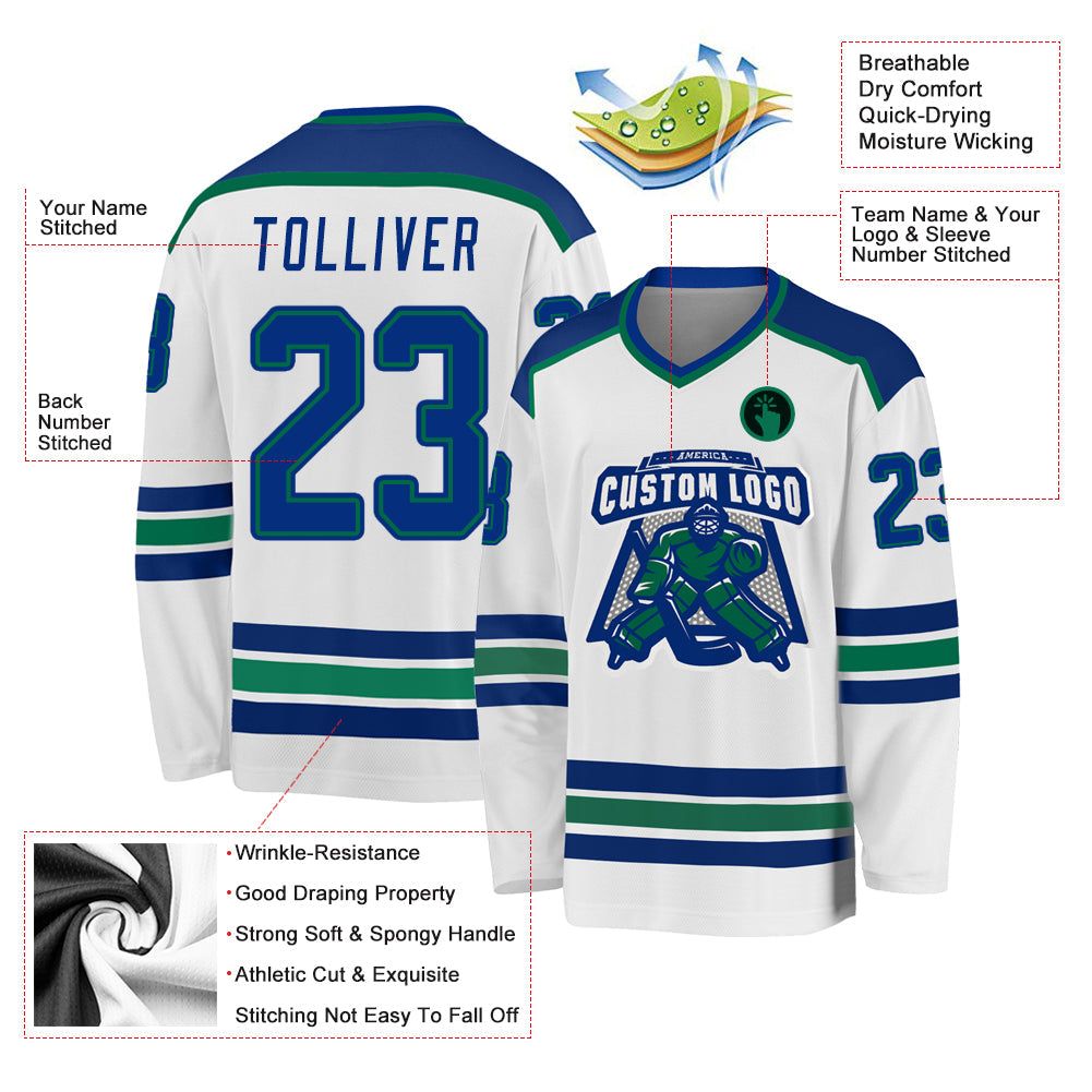 Custom Hockey Jersey - White Royal-Kelly Green product image 3