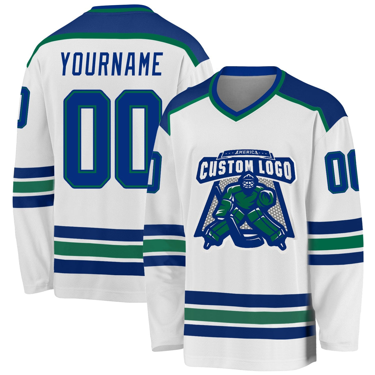 Custom Hockey Jersey - White Royal-Kelly Green product image 1
