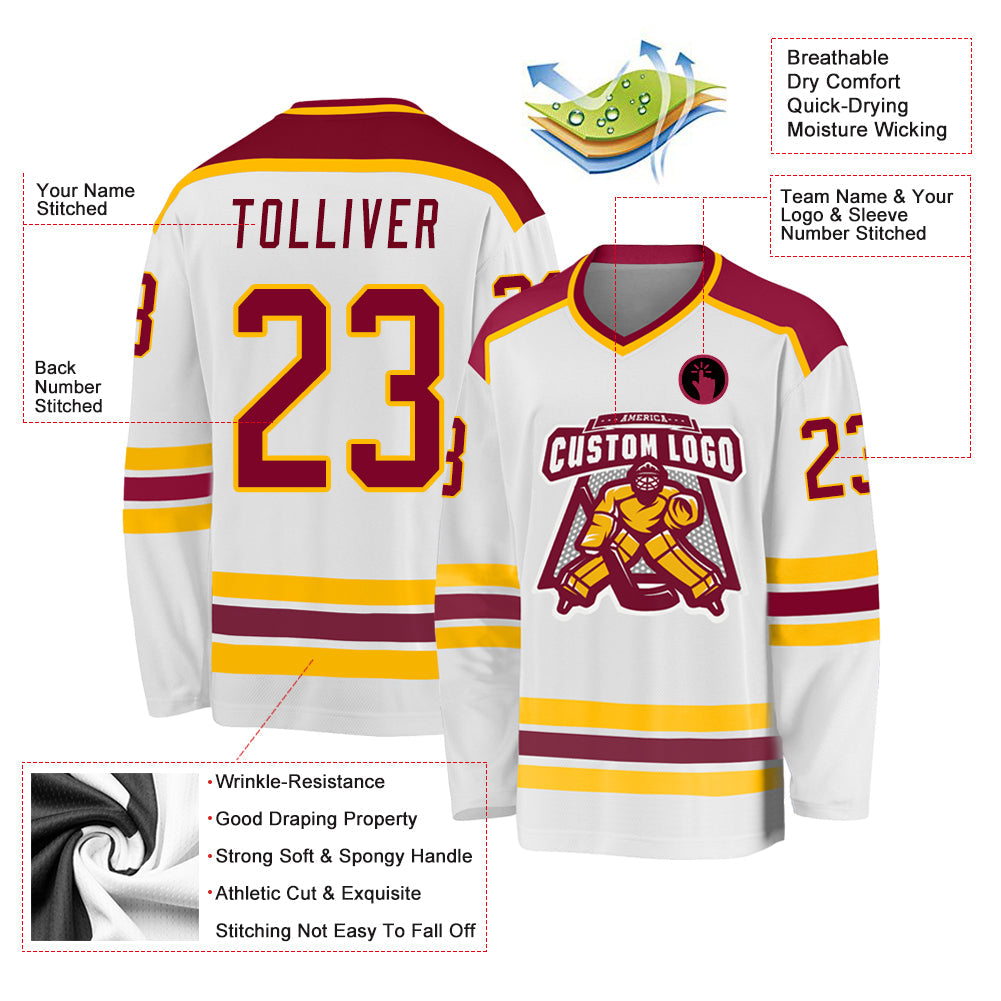 Custom Hockey Jersey - White Maroon-Gold product image 3