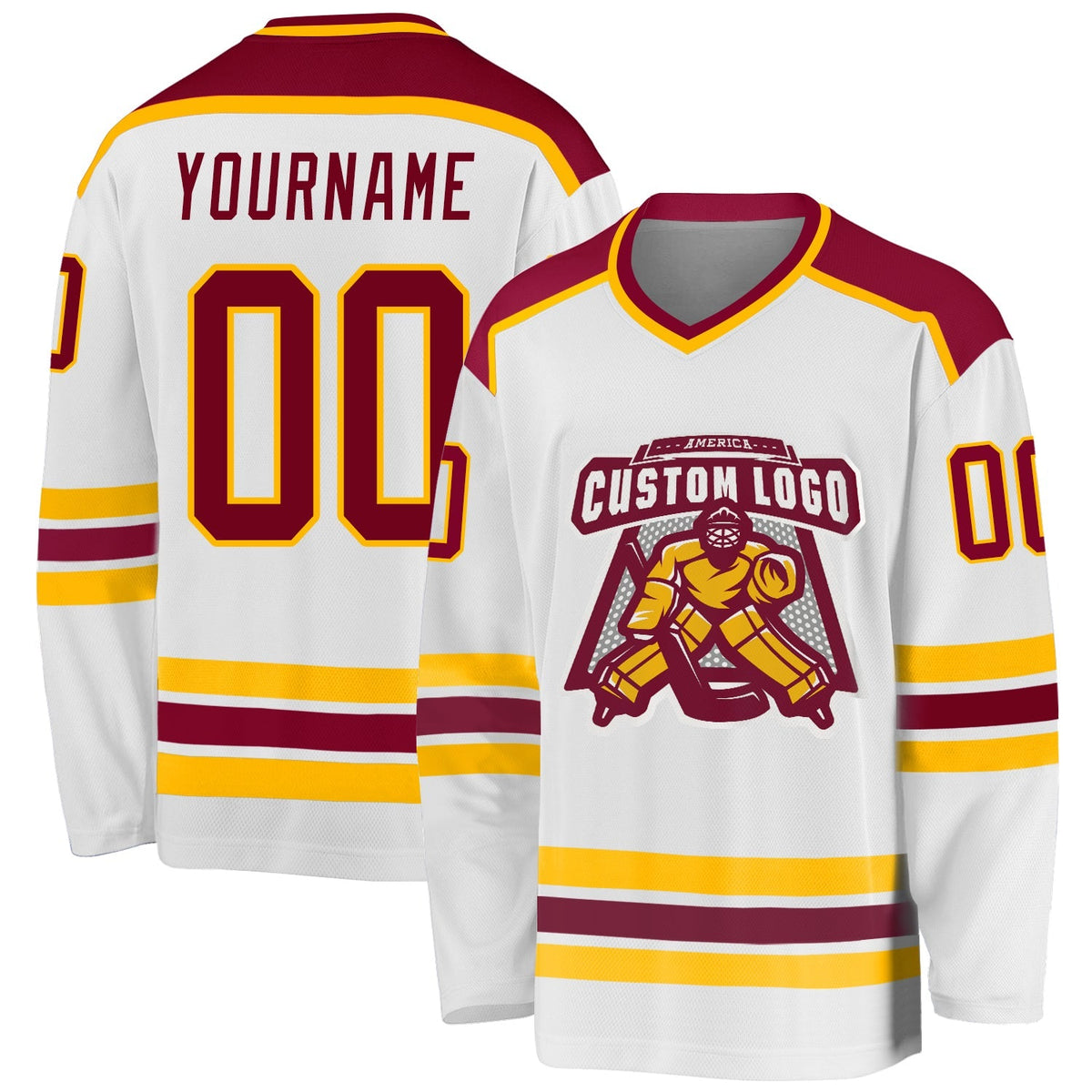 Custom Hockey Jersey - White Maroon-Gold product image 1