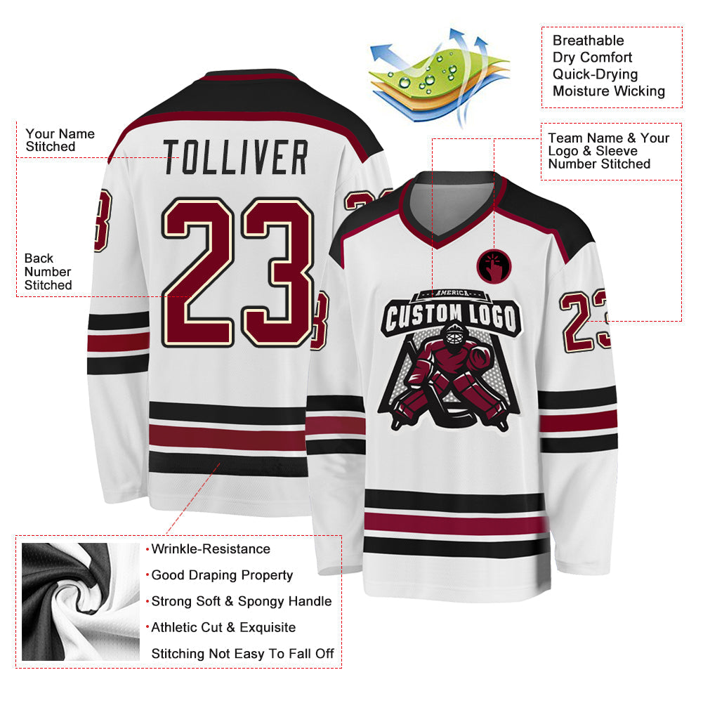 Custom Hockey Jersey - White Maroon Cream-Black product image 3