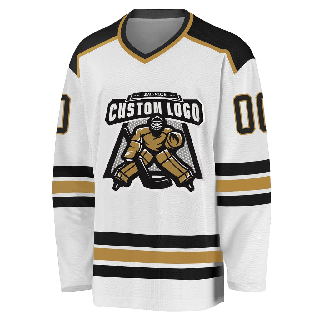 Custom Hockey Jersey - White Black-Old Gold product image 2
