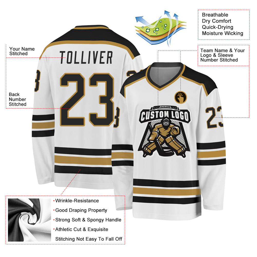 Custom Hockey Jersey - White Black-Old Gold product image 3