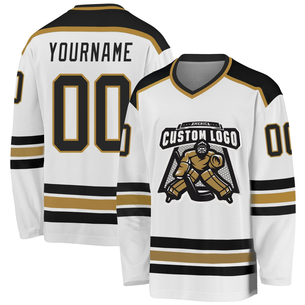 Custom Hockey Jersey - White Black-Old Gold product image 1