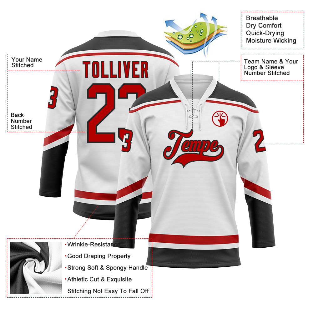 Custom Hockey Jersey - White Red-Black Lace Neck product image 3