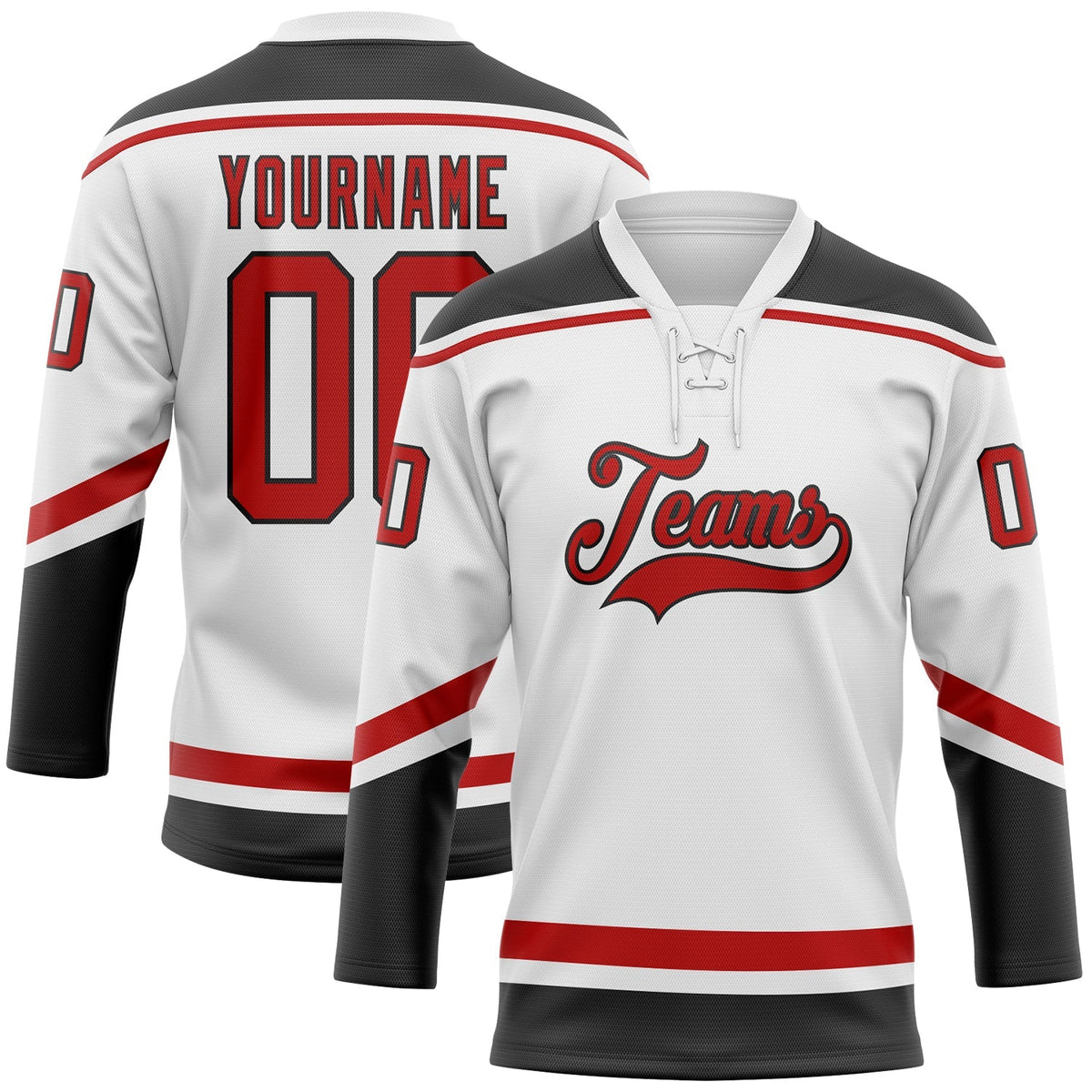 Custom Hockey Jersey - White Red-Black Lace Neck product image 1