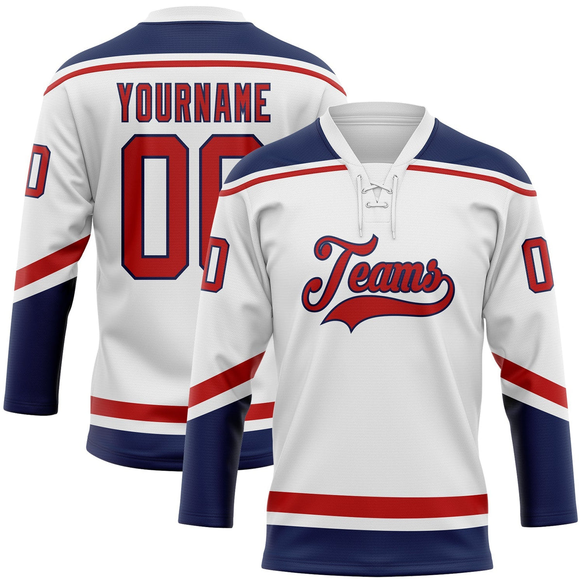 Custom Hockey Jersey - White Red-Navy Lace Neck product image 1