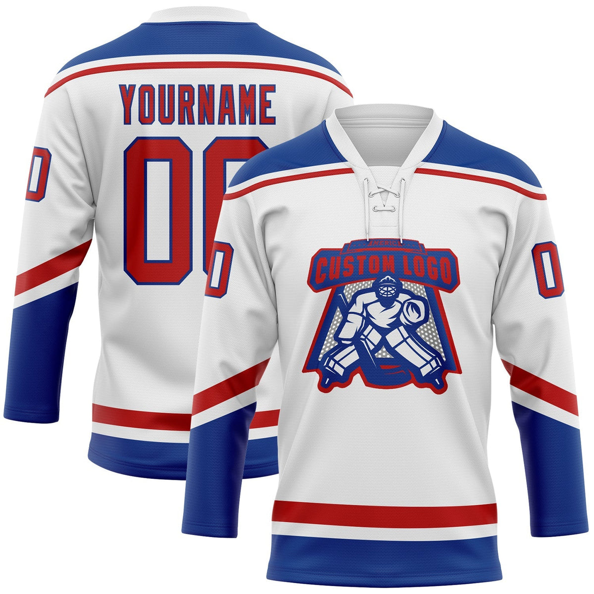 Custom Hockey Jersey - White Red-Royal Lace Neck product image 2