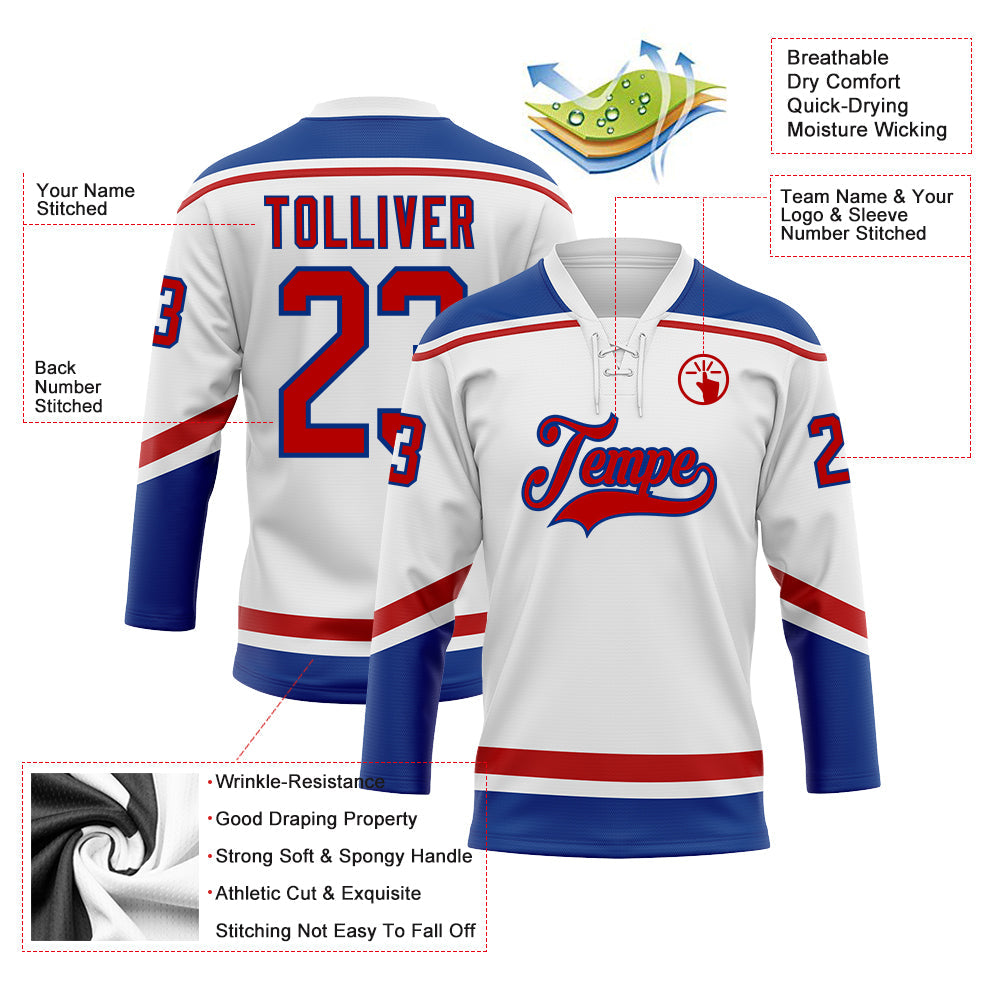 Custom Hockey Jersey - White Red-Royal Lace Neck product image 3