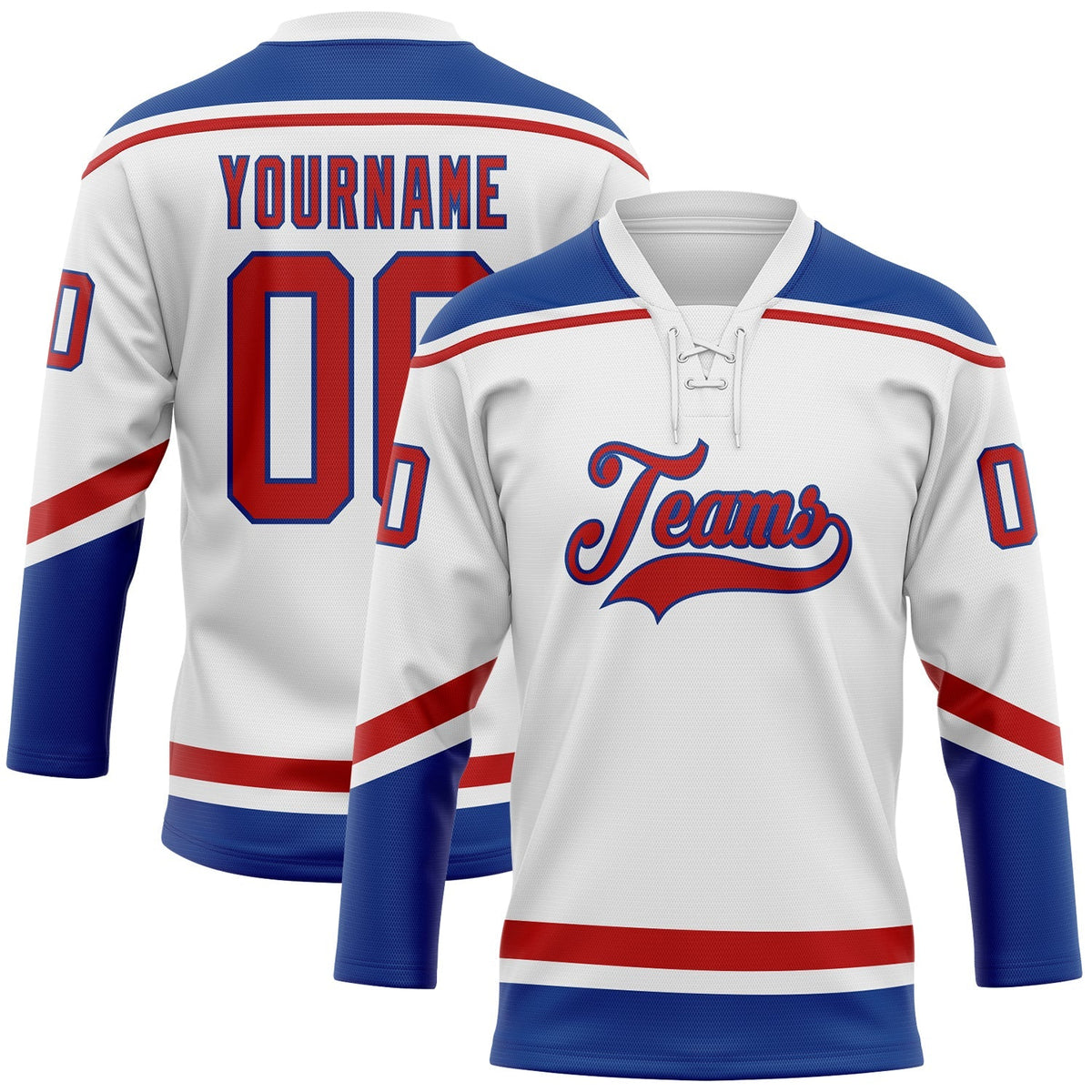 Custom Hockey Jersey - White Red-Royal Lace Neck product image 1