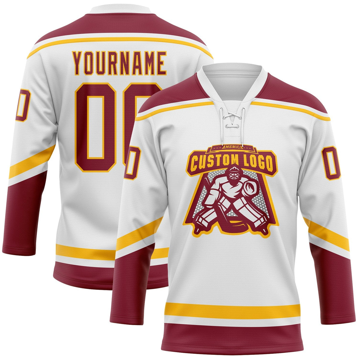 Custom Hockey Jersey - White Crimson-Gold Lace Neck product image 2