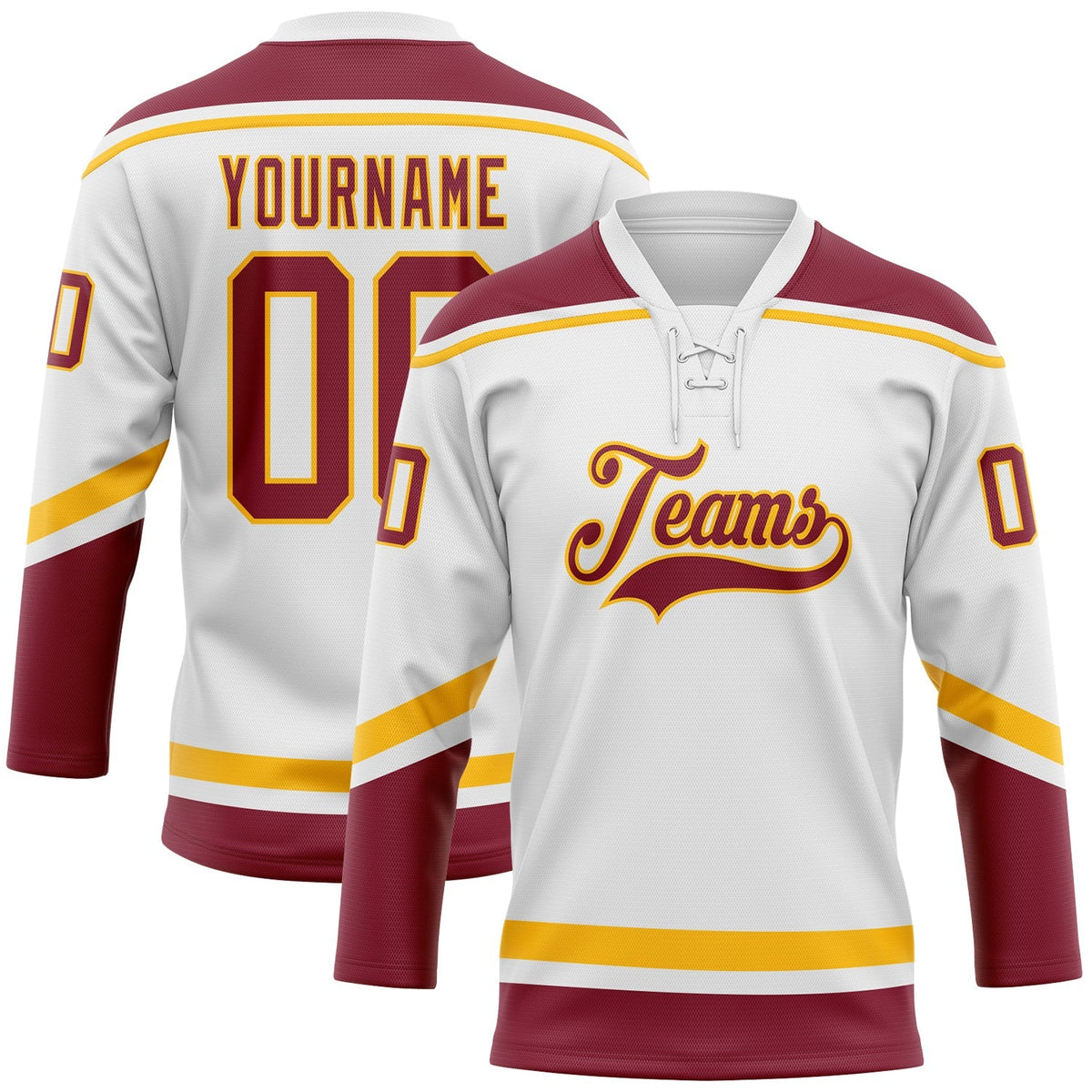 Custom Hockey Jersey - White Crimson-Gold Lace Neck product image 1
