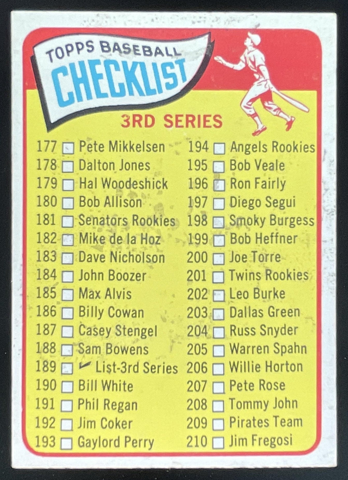 1965 Topps #189 3rd Series Checklist: 177-264 product image 1, provided for visual reference and product detail review
