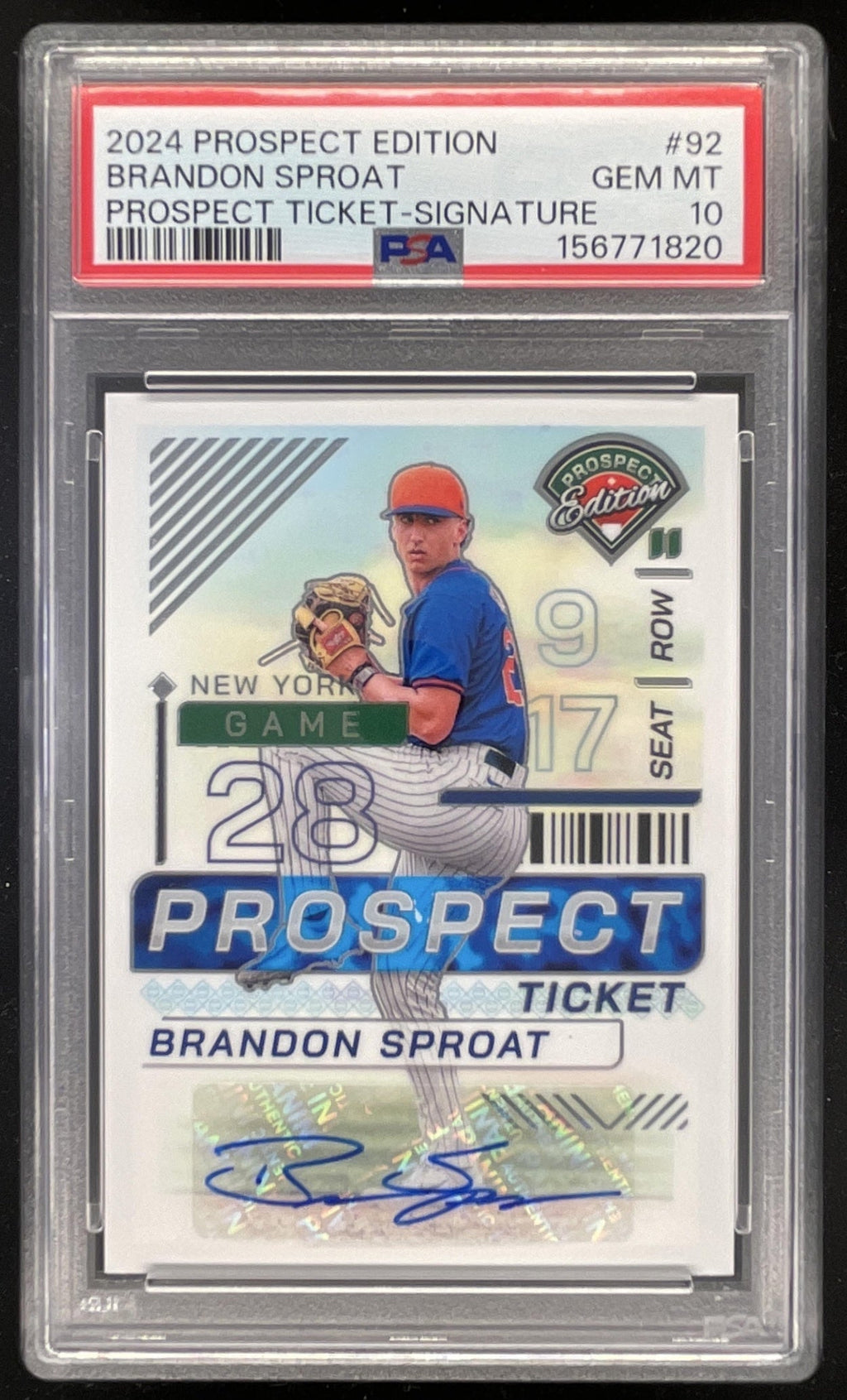 2024 Prospect Edition Holo Prospect Ticket #92 Brandon Sproat Auto PSA 10 product image 1, provided for visual reference and