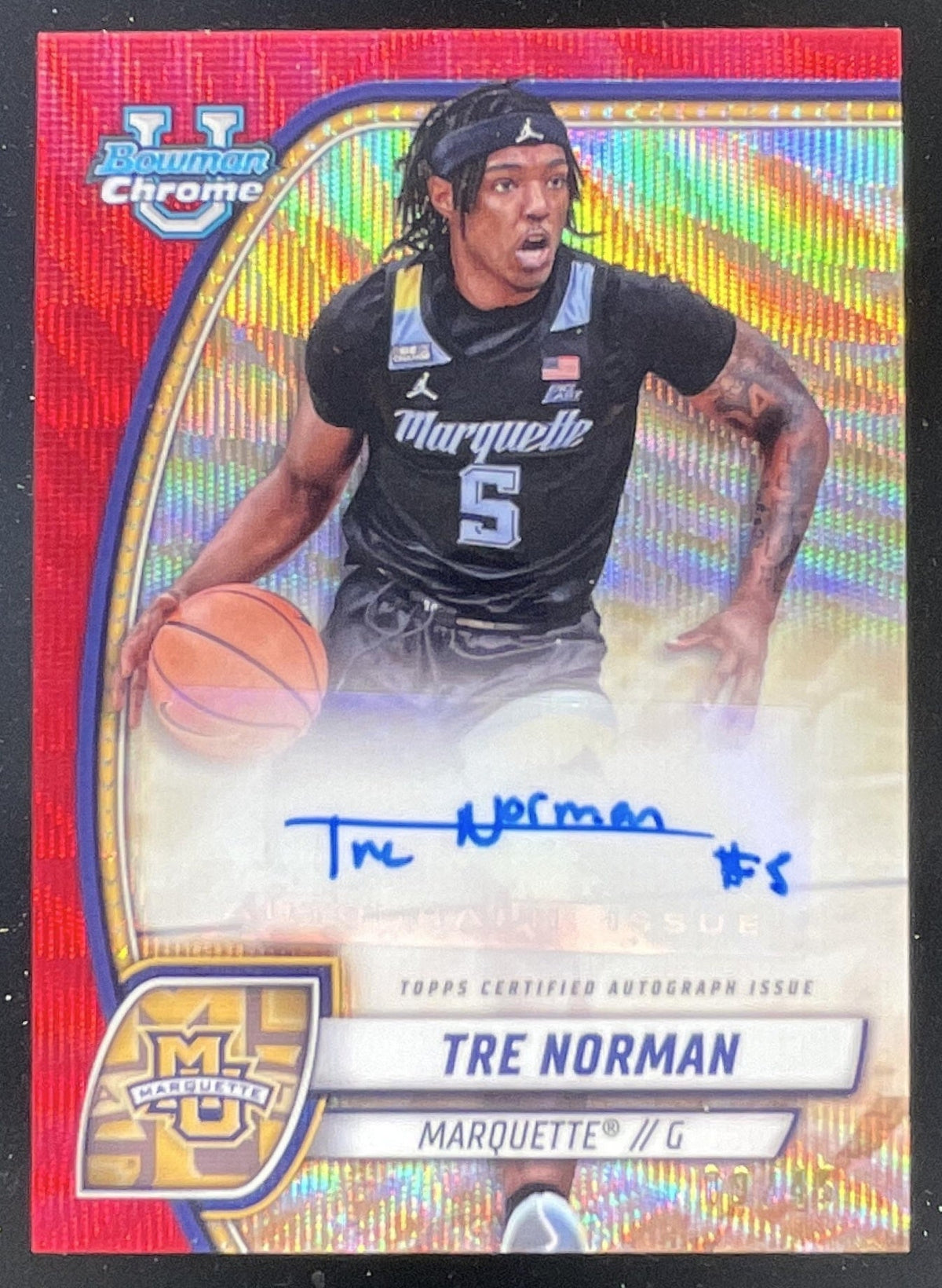 2024-25 Bowman Chrome University Prospect Red Wave #88 Tre Norman Auto /45 product image 1, provided for visual reference