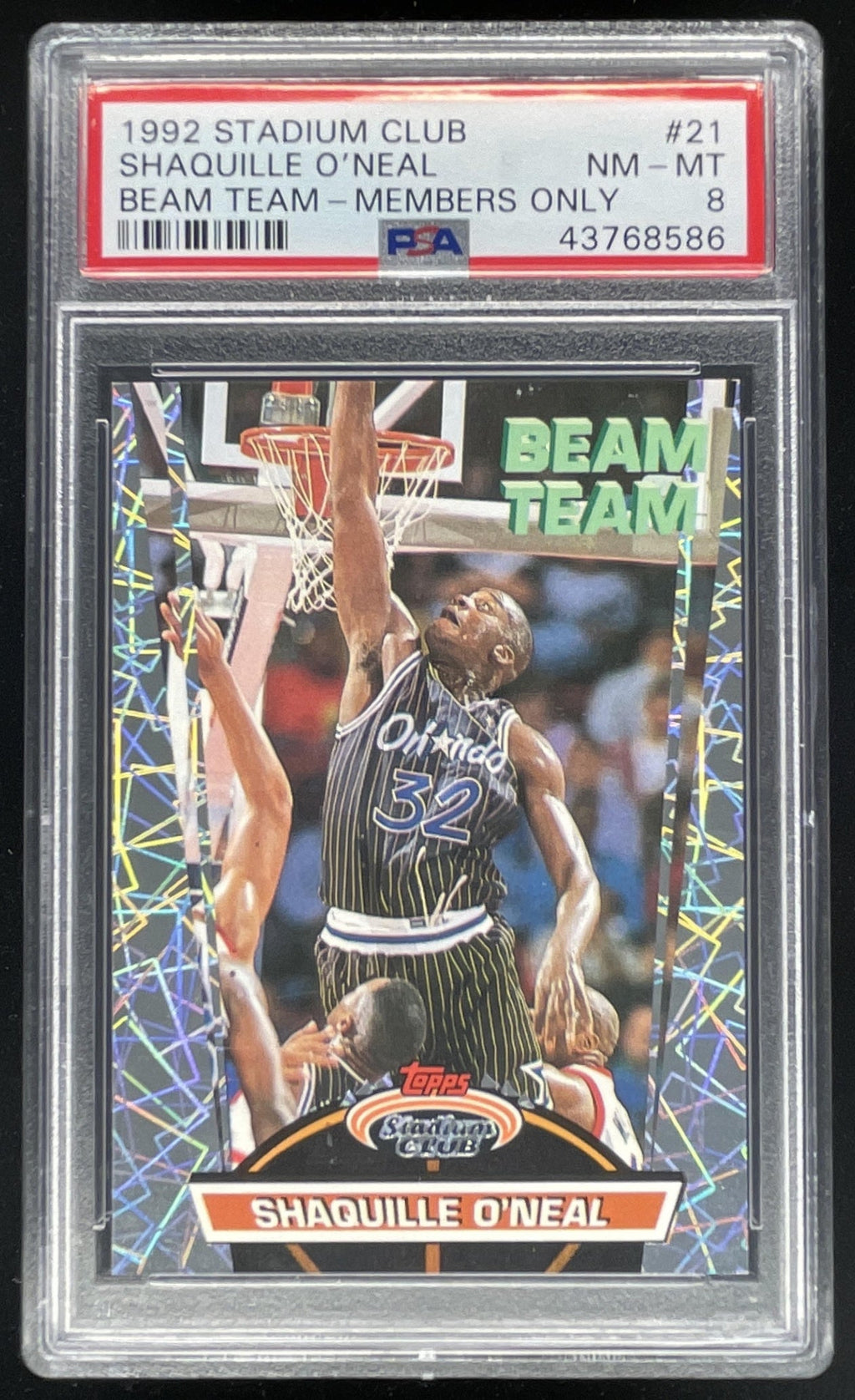 1992-93 Topps Stadium Club Beam Team Members Only #21 Shaquille O'Neal RC PSA 8 product image 1, provided for visual