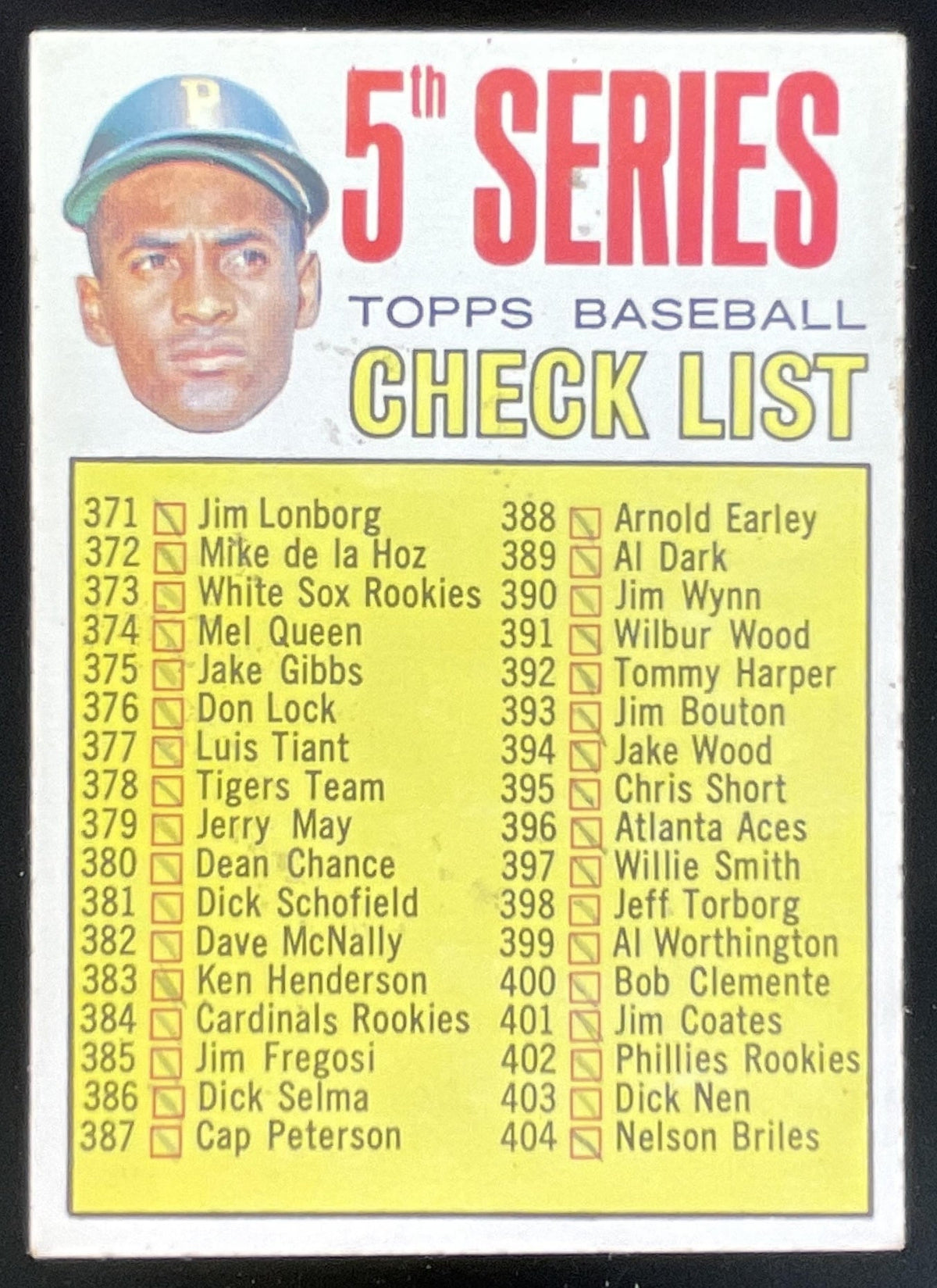 1967 Topps #361 5th Series Checklist: 371-457 Roberto Clemente product image 1, provided for visual reference and product