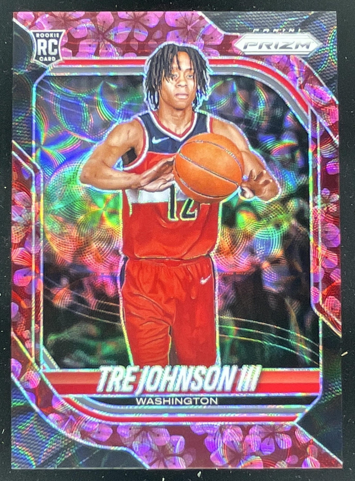 2025-26 Panini Prizm Plum Blossom Prizm #6 Tre Johnson III RC /8 product image 1, provided for visual reference and product