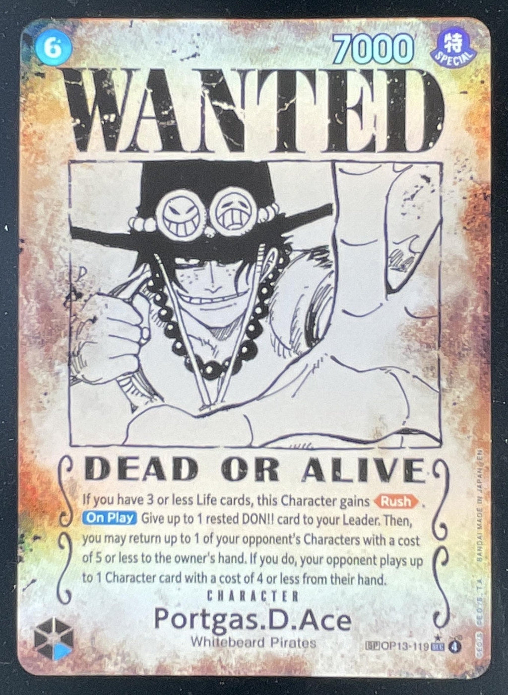 2025 One Piece Carrying On His Will Manga Art #OP13-119 Portgas.D.Ace SSP product image 1, provided for visual reference and